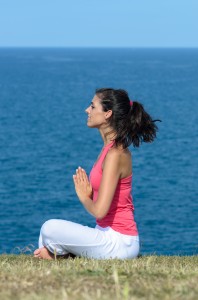 Yoga breathe exercise and sea