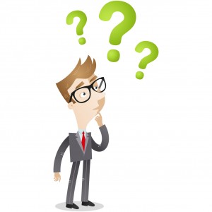 Businessman, question marks, speculating, FAQ