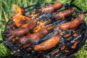 Delicious sausages on the barbecue grill