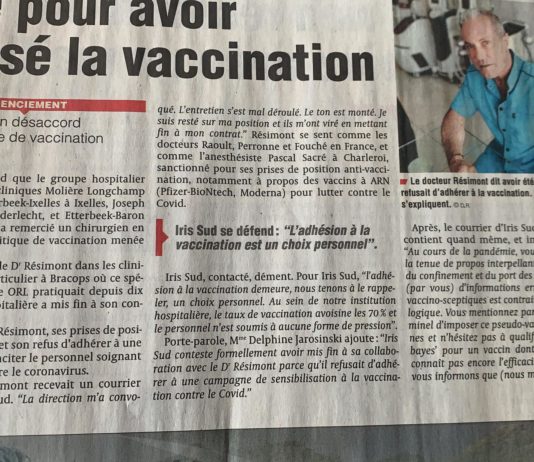🚨 Dr Stéphane Résimont : viré pour avoir refusé la vaccination